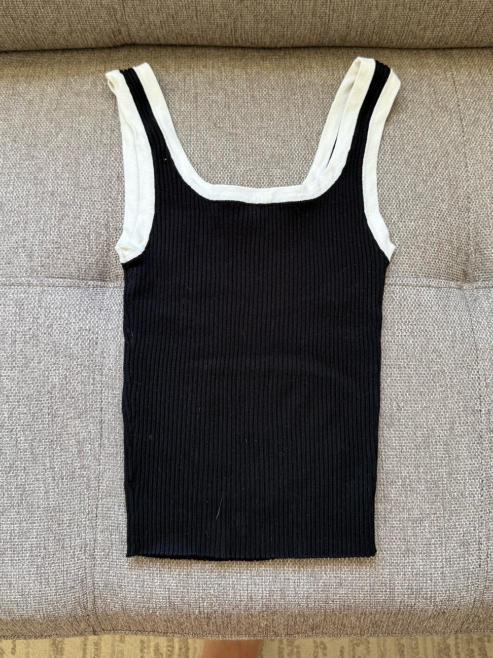Classic Black Ribbed Tank with White Trim